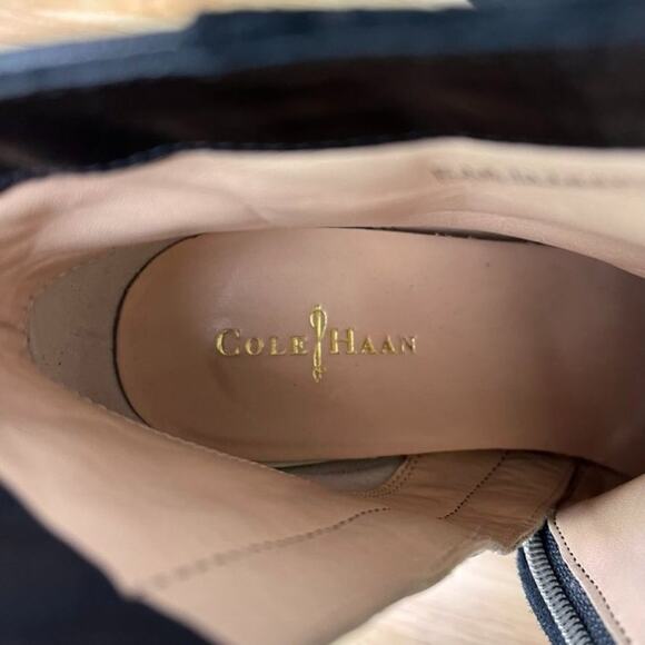 Cole Haan Bootie Womens 5.5 B Martina Wedge Ankle Black Suede Embossed Leather - Picture 6 of 13